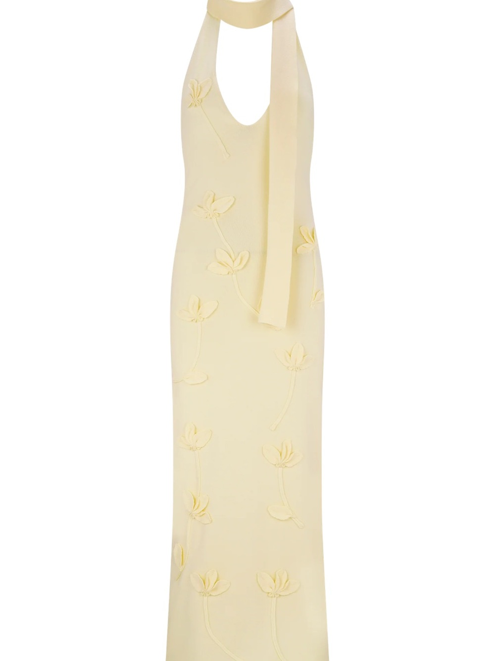 Elegant Yellow Floral-Detail Halter Maxi Dress - Picture 8 of 9